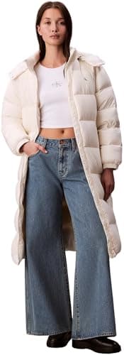 Image of Calvin Klein Jeans Women's ESSENTIAL MIDWEIGHT LONG PUFFER LV047D502G Coats, White (Jet Stream), XXS