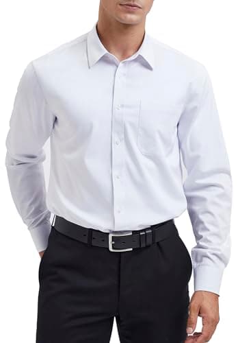 Image of HISDERN Men's Long Sleeve White Shirt Business Bamboo Fiber Dress Shirt Regular Fit Non Iron Shirt With Pocket,M