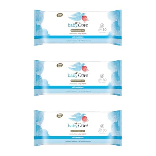 Image of Baby Dove Rich Moisture Moisturising Baby Wipes, Sensitive Skin Care, Suitable for Newborns, 50 Wipes, Pack of 3