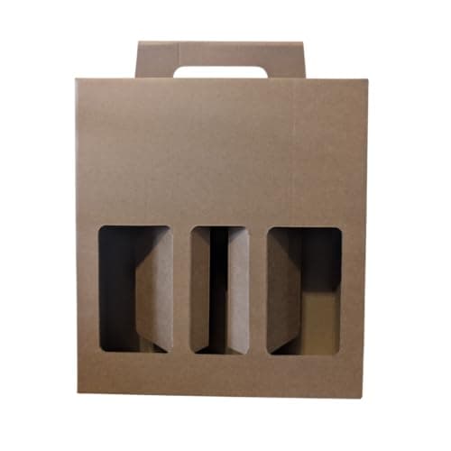 Image of Cardboard Beer Carrier Box with Handle, 3-Bottle Gift Pack, Brown