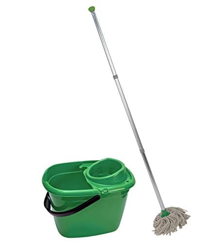 Image of Abbey Professional Mop and Bucket Set Heavy Duty with Wringer and Two Traditional Cotton Mop Heads for Cleaning Floors – Strong Aluminum Mop Handles – Mop Bucket Capacity 12L with Pouring Lip (Green)