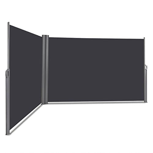 Image of COSTWAY Retractable Side Awning, 300/600 x 160/180cm (LxH) Aluminium Outdoor Privacy Screen with Handle, Wind Protection Waterproof Sun Shade Blind Divider for Garden PatioTerrace (600x160cm, Grey)