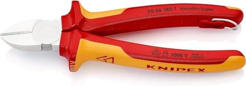 Image of KNIPEX Diagonal Cutter Chrome-Plated Insulated with Multi-Component Grips, VDE-Tested with Integrated Insulated Tether Attachment Point, 70 06 180 T