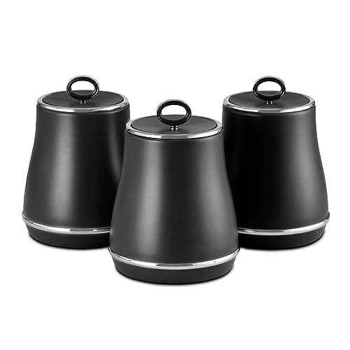 Image of Tower T826176BLK Renaissance Set of 3 Storage Canisters for Coffee/Sugar/Tea, 1.5L, Black