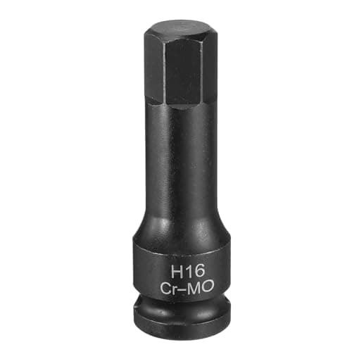 Image of Sourcing Map 16mm H16 1/2" CR-MO Steel Hex Socket - Black Phosphate Impact Drive Adapter for Auto Mechanics Work Repair Maintain