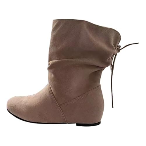Image of Women's Soft Suede Flat Ankle Boots | Comfortable Fall Outdoor Shoes with Non Slip Sole Flat Boots Women's Casual Boots Womens 𝗦now Boots Size 5 (Beige, 7.5)