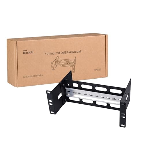 Image of GeeekPi 10-inch 2U Adjustable Depth DIN Rail Mount Bracket for DeskPi RackMate T1/T0/T2/T0 Plus/T1 Plus, Compatible with 35mm Industrial Network Devices and 10 inch Server Rack Cabinet