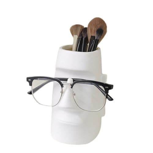 Image of Hosoncovy Moai Stone Statue Sculpture Pen Pencil Holder Organizer Eyeglass Holder Rack Cosmetic Brush Holder Decorative Box Pot Makeup Brush Pot