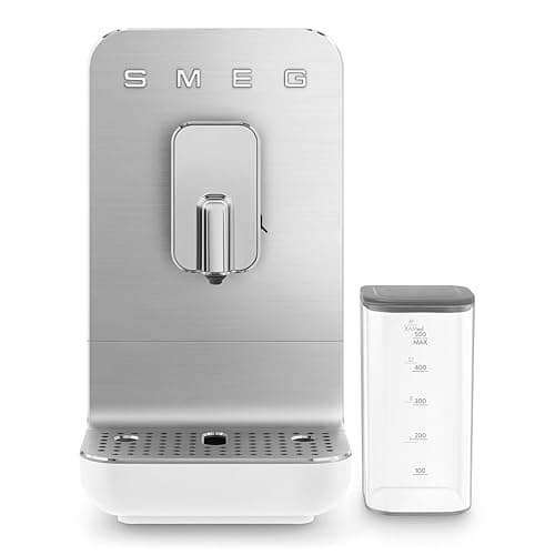 Image of Smeg BCC13WHMUK Bean to Cup Coffee Machine with an Integrated Milk System, 1.4L, 1350W, Matte White