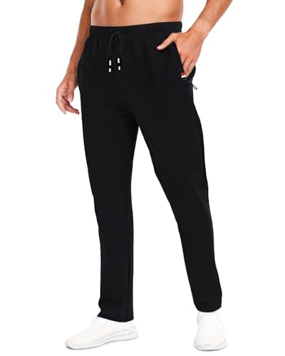 Image of SIHOHAN Tracksuit Bottoms Men Open Hem Joggers with Zip Pockets Jogging Bottoms Cotton Gym Trousers Running Sports Lounge Casual Sweatpants Black