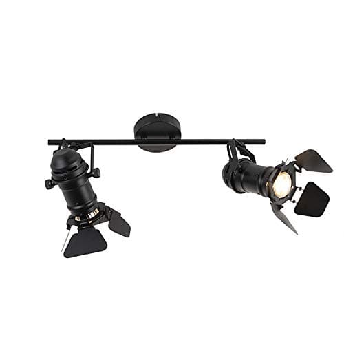 Image of Qazqa - Industrial Spotlight Ceiling Black 2-Light with Flaps - Movie- - Industrial - Suitable for LED GU10 | 2 Way Light - Stainless Steel Surface-Mounted spotway Light - Suitable for Living Room I