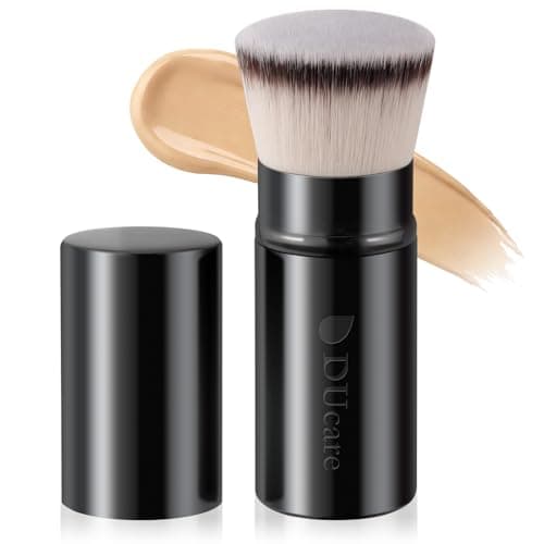 Image of DUcare Retractable Foundation Brush - Flat Top Kabuki Brush with Lid, Adjustable Sleeve for Full to Light Coverage, Travel Makeup Brush for Liquid, Cream and Powder Makeup