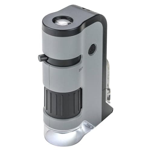 Image of Carson MP-250 MicroFlip 100-250x LED Lighted Pocket Microscope with Smartphone Digiscoping Adapter Clip, Grey