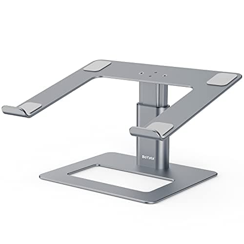 Image of BoYata Laptop Stand, Height Adjustable Ventilated Laptop Holder, Ergonomic Notebook Stand, Laptop Riser Compatible with 10-17'' Laptops-Grey