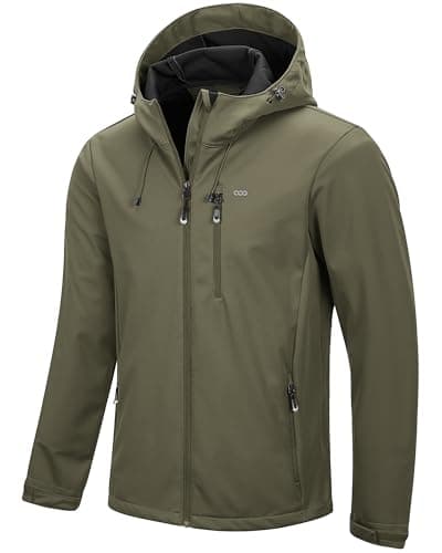 Image of 33,000ft Men's Softshell Jackets Outdoor Windproof Coat Breathable Lightweight Windbreaker Casual Functional Jackets with Hood for Running, Cycling,Olive Green M