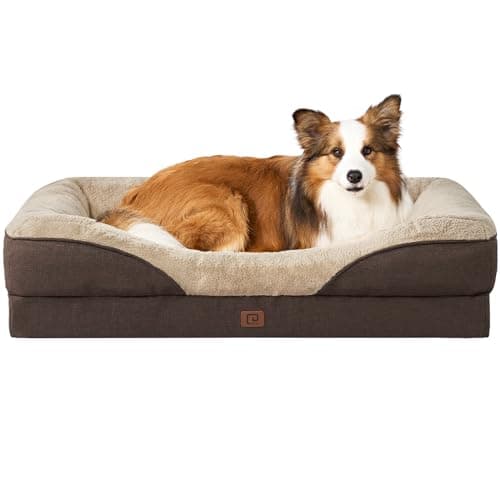 Image of EHEYCIGA XL Dog Bed Memory Foam, Extra Large Orthopedic Dog Beds Sofa with Sides and Waterproof Liner, Pet Couch with Washable Removable Cover and Non-Slip Bottom, 104x68x19cm, Brown