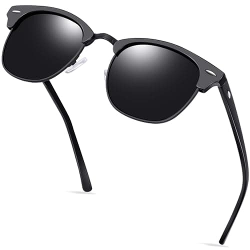 Image of KANASTAL Matte Black Womens Sunglasses Mens Polarised Retro Semi-Rimless Horn Rimmed Half Frame Vintage ladies UV400 Protection - Matt Black