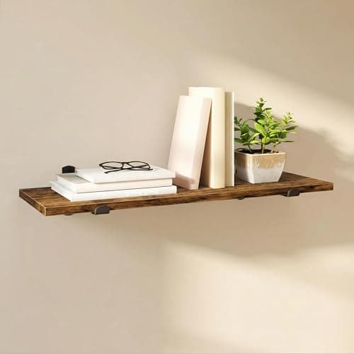 Image of SONGMICS Floating Shelf, Decorative Wall Shelf, Modern Style, for Bedroom, Living Room, Dining Room, Kitchen, Max. Load 10 kg, 20 x 60 x 7 cm, Rustic Brown and Matte Black LWS004KD01
