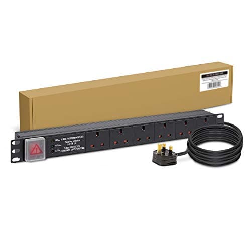 Image of LMS Data 6 Way Horizontal Rack Mount PDU 19inch– Multi Plug 13A Power Distribution Unit with Surge Protection Strip Server Cabinet, Aluminium Housing, 3m Cable – For Home, Office & Industrial Use
