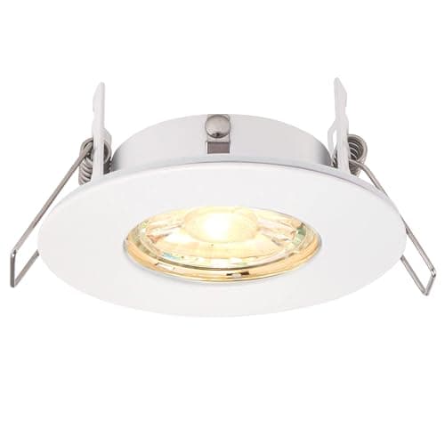 Image of National Lighting SPECULO Ultra Slim Compact Matt White Fire Rated Downlight Recessed LED GU10 Round Spotlight Ceiling Light for Bathroom, Shower, Kitchen IP65 Rated