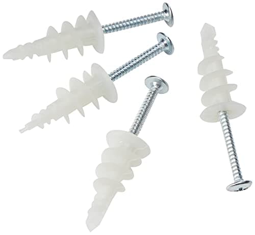 Image of Rawlplug Plasterboard Fixings Pack of 25 | Nylon Self Drill for Plaster Walls 45mm x 30mm x 75mm | Wall Plug for Plasterboard, Drywall, Sheets and Gypsum Fibreboards,White