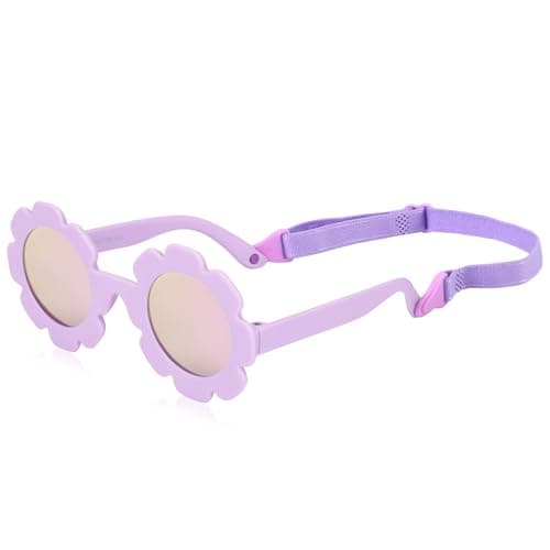 Image of Hifot Baby Sunglasses with Strap, Cute Flower Polarized Sunglasses UV400 Protection for Infant Baby Girl Age 0-24 Months