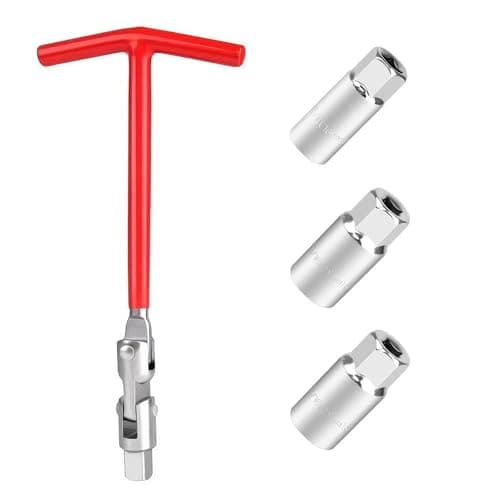 Image of Duzapku Spark Plug Socket Wrench Set, 4 Pcs T-Handle Plug, Steel Spark Plug Removal Tool for Fastening and Demolition, 14mm 16mm 21mm, Red