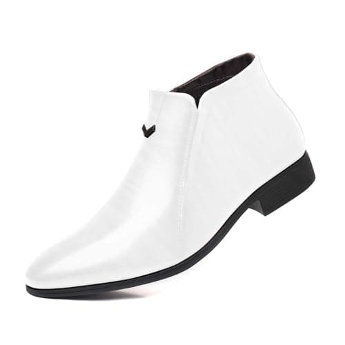 Image of BIBOKAOKE Cowboy Boots Men's Pointed Retro Business Ankle Boots Men's Leather Shoes Non-Slip Zip Men's Boots, White, 12 UK