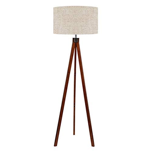 Image of LEPOWER Wood Tripod Floor Lamp, Mid Century Standing Lamp, Modern Design Studying Light for Living Room, Bedroom, Study Room and Office, Flaxen Lamp Shade Brown Tripod