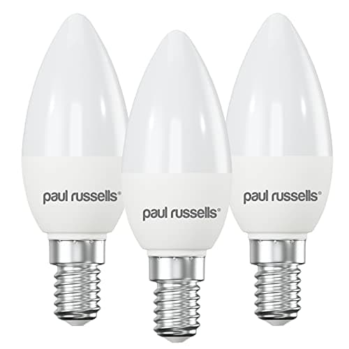 Image of paul russells LED Light Small Edison Screw E14, 25watt Equivalent, 2.5W 250LM LED Bulbs, 2700K Warm White Lamps, Frosted C35 SES Candle Energy Saving (Not Dimmable) Chandelier Lightbulbs, 3 Pack