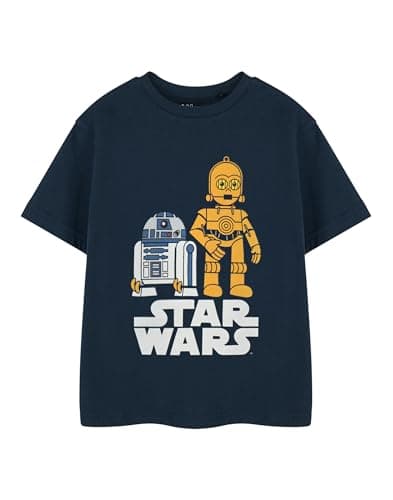 Image of Star Wars Boys Blue Graphic Tee | R2-D2 & C-3PO Short Sleeve T-Shirt | Kids Droids Apparel | Officially Licensed Movie Merchandise | Children's Sci-Fi Graphic Top