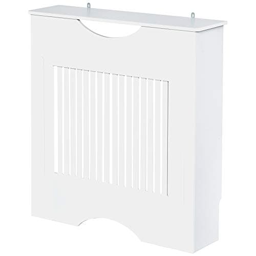 Image of HOMCOM Painted MDF Radiator Cover Heater Cabinet Modern Slatted Home Furniture Living Room Bedroom Worktop White 82H x 78W x 19D