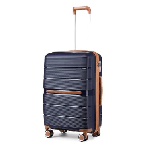 Image of British Traveller 24" Medium Suitcase Lightweight Polypropylene Hard Shell Luggage Hold Check in Suitcase with 4 Wheels and Built-in TSA Lock(Navy, 66cm 60L)
