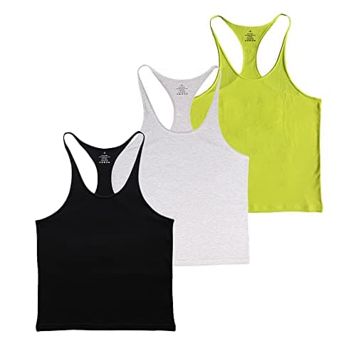Image of Muscle Alive Mens Gym Stringer Singlet 1cm Strap Stretchy Bodybuilding Workout Tank Top Cotton Black+Grey+Yellow S