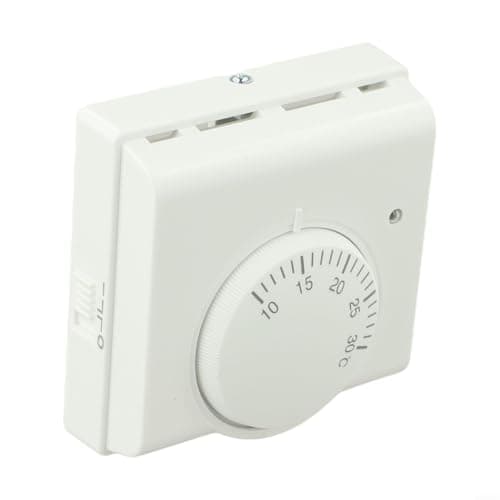 Image of Non-Programmable Room Thermostat for Floor Heating- Mechanical On/Off Controller with Rotary Knob- 10A 220V AC- Temperature Range 10-30°C- White ABS Wall