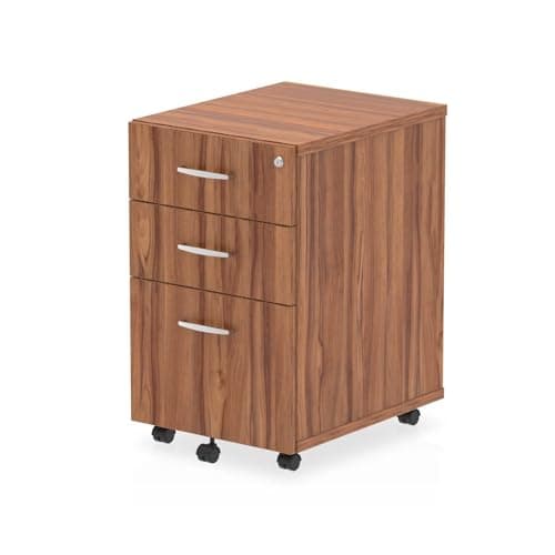 Image of OPO Impulse Freestanding Under Desk Pedestal with Foolscap Filing Mechanism & Lockable 3 Drawers | Heat Resistant Beech Melamine Finish Walnut 3 Drawer