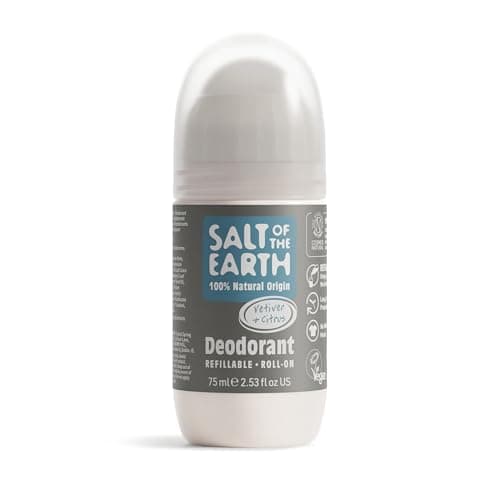 Image of Salt of the Earth - Natural Refillable Roll On Deodorant - Vetiver & Citrus - Vegan Formula with Long-Lasting Protection - Made in the UK - 75ml