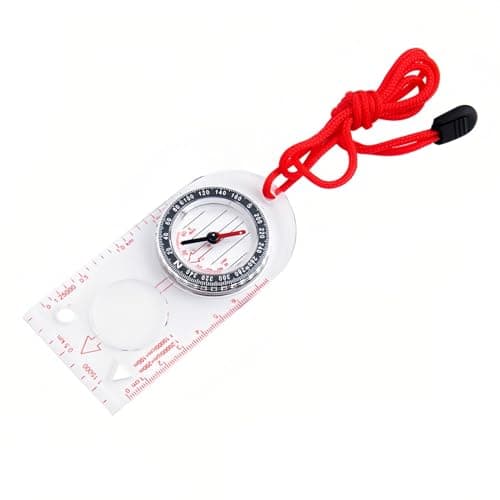 Image of DOETYD Navigation Compass Map Ruler Magnifier with Adjustable Lanyard for Explorer Outdoor Adventure Enthusiasts, Navigation Compass for Map Reading Orienteering Survival, Red