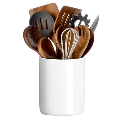 Image of LOUIE SILNA Ceramic Cutlery Rack, Large Storage Jar, Suitable for Kitchen Countertops, Modern Kitchen Utensil Organizer, Can Hold Spatulas, (White)