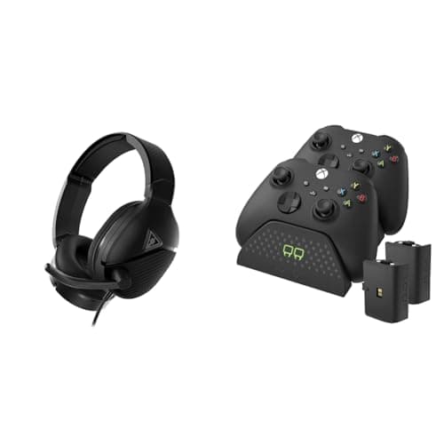 Image of Turtle Beach Recon 200 Gen 2 Amplified Gaming Headset - PS4, PS5, Xbox Series X|S One, Nintendo Switch & PC & Venom Twin Charging Dock with 2 x Rechargeable Battery Packs - Black