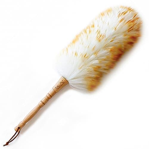 Image of J&A Lambswool Dusters with Solid Wooden Handle, Flexible Head, Anti-Static, Comfortable Grips 18.9 inchs Long Feather Duster for Office, Home and Car etc.