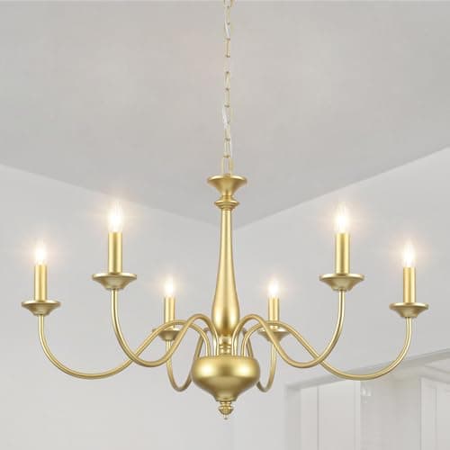 Image of QAREHL Gold Chandeliers Ceiling Light, 6 Arm Gold Light Fitting Ceilings Living Room Modern Ceiling Chandelier Lights for Dining Room, Bedroom, Kitchen, Hallway, E14 Socket
