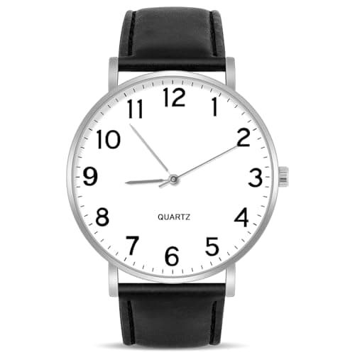 Image of OFFCUP Mens Watches, 39MM Men's Chronograph Watch, Leather Watches Mineral Glass Quartz Watch, Business Casual Fashion Gents Watch, Men's Wrist Watches Gift for Men Wear and Scratch Resistant Silver