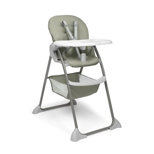 Image of Hauck Sit N Fold, Sage Lightweight Folding Baby High Chair for Babies from 6 Months up to 15 kg, Reclining Backrest, 5-Point Belt, Removable XL Tray, Storage Basket