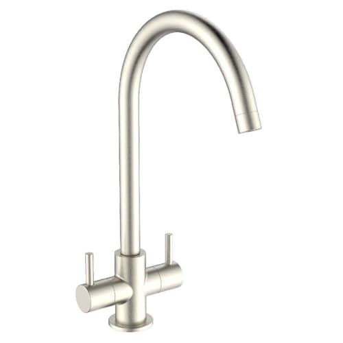 Image of Corso Evolution Brushed Nickel Twin Lever Kitchen Mixer Tap | Twin Lever | Brushed Nickel Finish | Swan Neck Swivel Spout