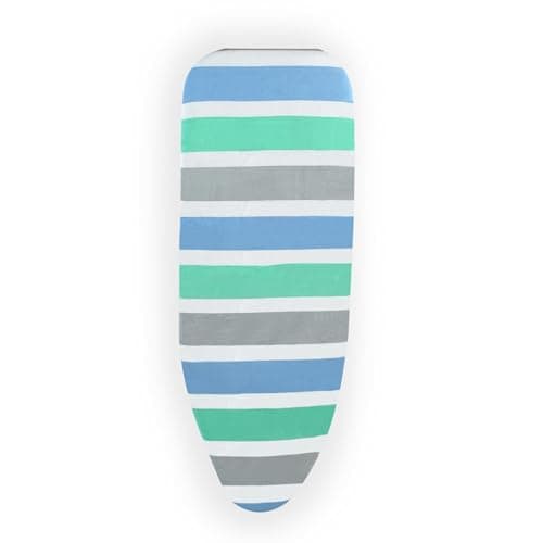 Image of Beldray Ironing Board Cover – Thick Felt Underlay, Striped Cotton Cover, Elasticated Drawstring Tightening, Toggle Fastening, Easily Fits To Boards Of 110-126cm, Heat Reflective Surface, Smooth Press