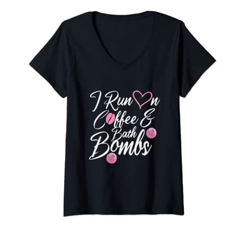 Image of Womens I Run On Coffee & Bath Bombs - Spa Party V-Neck T-Shirt