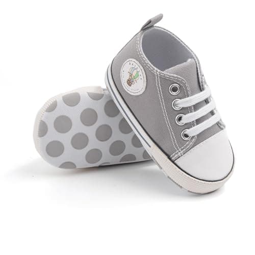 Image of Baby Boys Girls Infant Sneakers High Top Lace up Newborn First Walkers Cribster Shoe (Grey 12-18 Months)