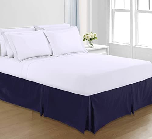 Image of Sapphire Collection PLAIN DYED POLY COTTON PLEATED PLATFORM BASE VALANCE SHEETS (Super King, Navy Blue)