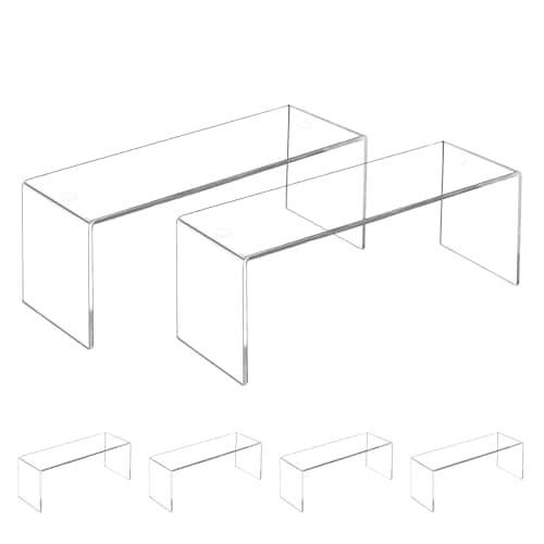 Image of Aminigram 4 Pack Large Acrylic Risers Display Stands, Perfume Organizer Stand, Clear Acrylic Shelf for Show Decor Display, Toys, Cupcake and More(12.4 x 4 x 4.6 inches)